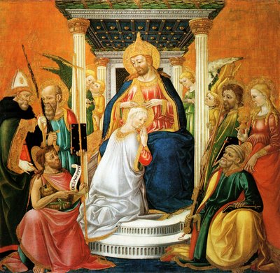 Coronation of the Virgin, tempera on panel dated 1476 and 1481, work of Neri di Bicci by Neri di Bicci  